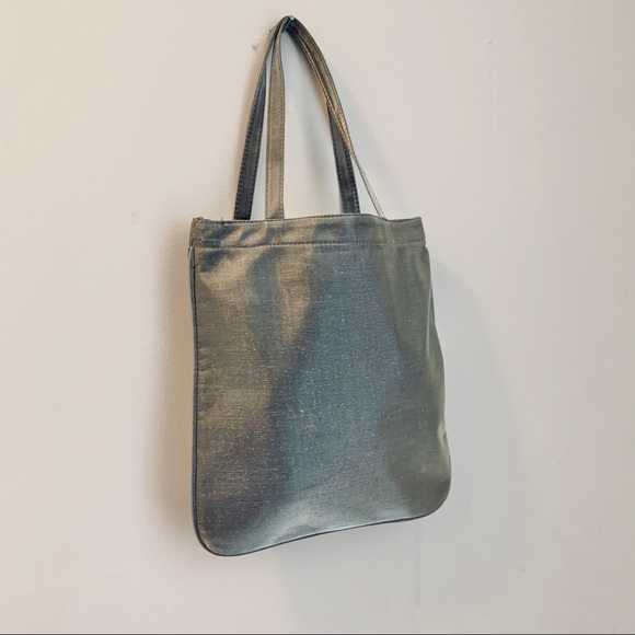 🆕 NWOT Charcoal Silver Grey Raw Silk Tote - Picture 4 of 5